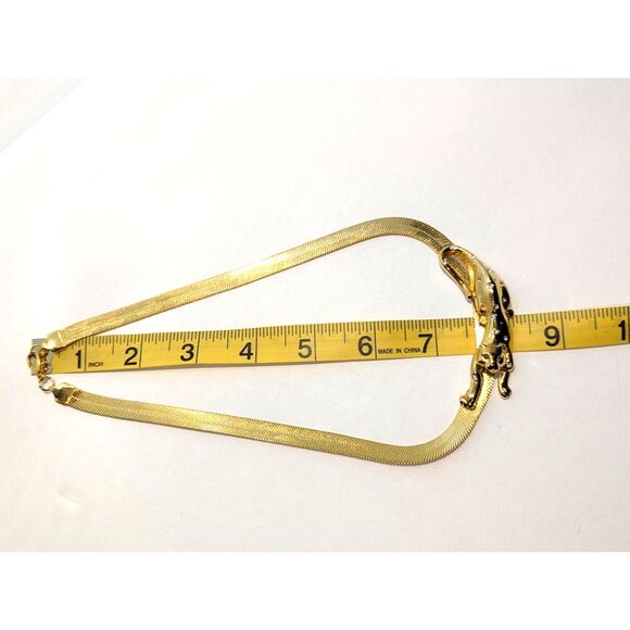 Leopard Panther Rhinestone Gold Tone Necklace - Picture 7 of 12